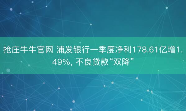 抢庄牛牛官网 浦发银行一季度净利178.61亿增1.49%, 不良贷款“双降”
